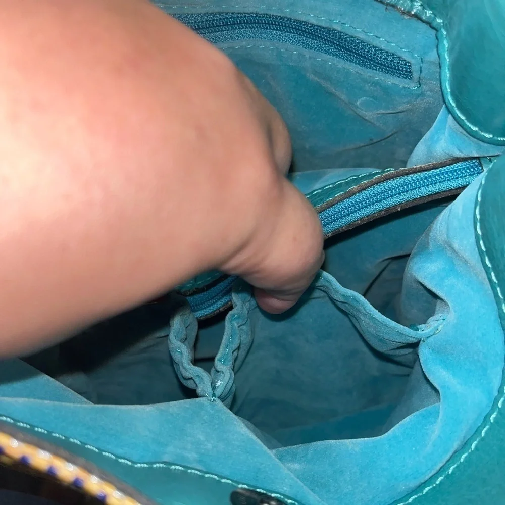 Patricia Nash Octavia Leather Blue Teal & Beige Women's Wicker Woven Tote